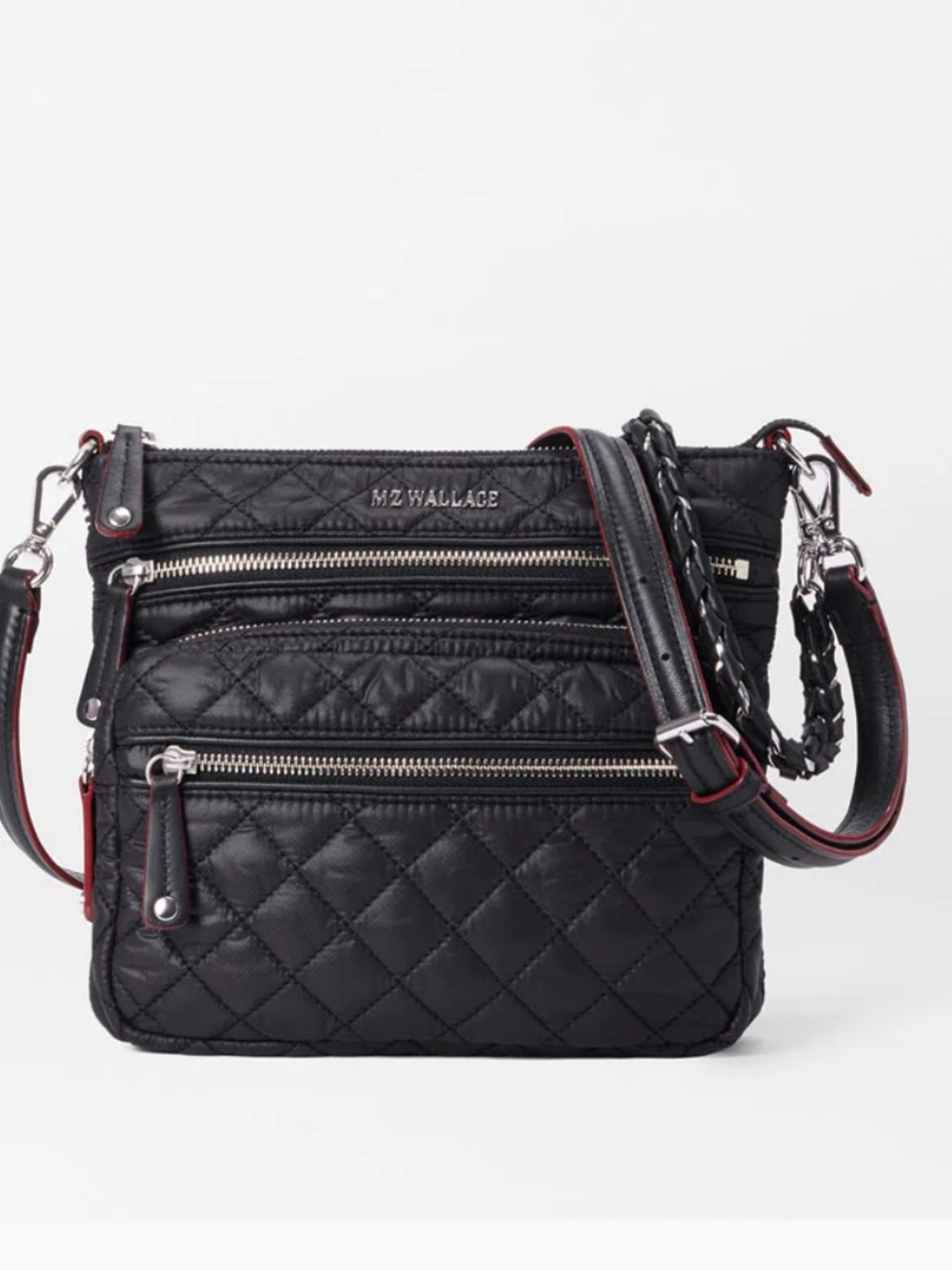 MZ Wallace Downtown Crosby Black Quilted Crossbody with Chain-Detail Strap